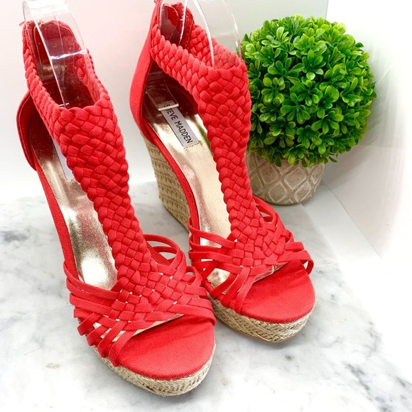 Steve Madden Red Coral Rise Wedge Weave Wedges Size 7.5 - Picture 2 of 11